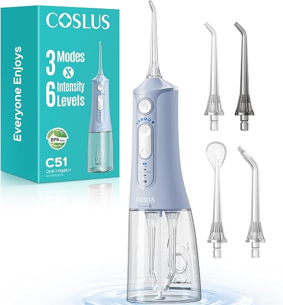 COSLUS ADA Accepted C51 Water Dental Flosser for Teeth, 3 Modes 6 Pressure