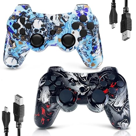 CHENGDAO Controller for PS3 Controller 2 Pack for PlayStation 3 High-Performance Wireless Controller with Double Vibration Motion Control, Wolf&Blue