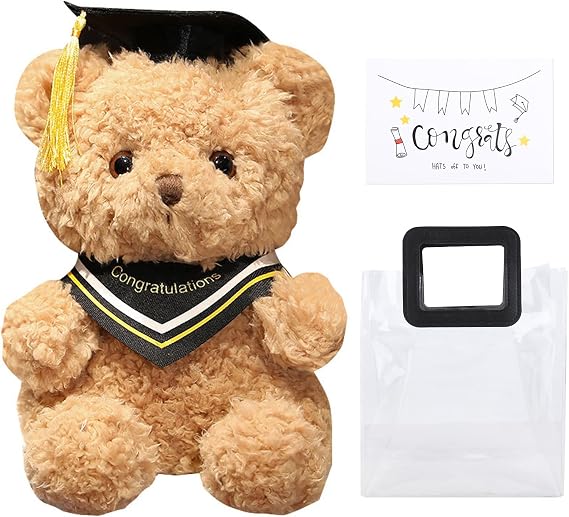 Graduation Teddy Bear Stuffed Animals with Gift Bag Greeting Card 2026 Graduation Plush Teddy with Hat Fluffy Toy Soft primary High School College Personalised Graduation Gifts for Her & Him