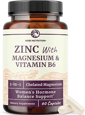 Zinc and Magnesium Supplement with Vitamin B6 | Womens Hormone Balance, Menstrual Cycle & Immune Support | High Absorption Chelated Magnesium Glycinate with Zinc Picolinate and VIT B6 | 60 Ct