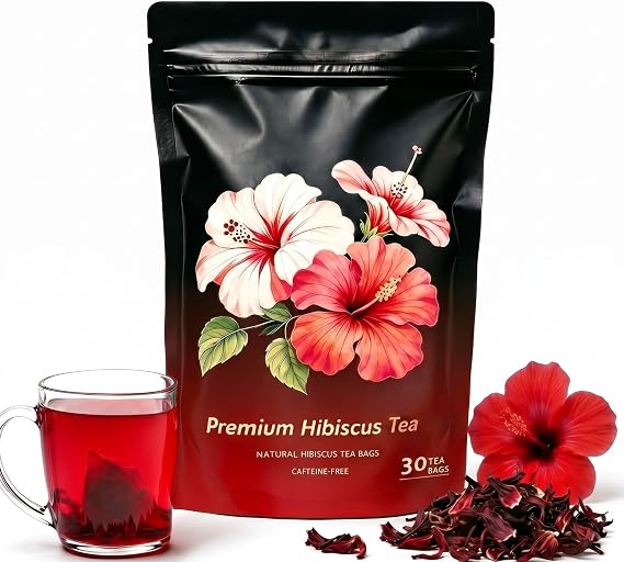 Organic Hibiscus Tea Bags 100% Natural Hibiscus Tea Bags | Caffeine-Free Herbal Tea Rich in Antioxidants, Non-GMO & Vegan for Iced Tea Lovers & Daily Wellness, Hot or Cold, 30 Bags