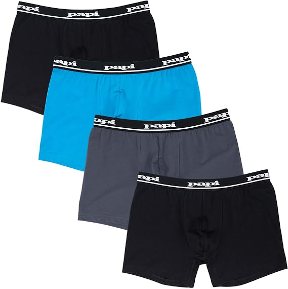 papi mens Cotton Stretch Repeat Logo Waistband Solid Boxer Briefs Pack of 4