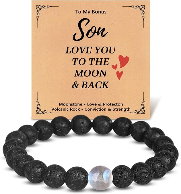 Stocking Stuffers Teens for Teens Boys Men, Natural Volcanic Rock and Love Moonstone Bracelet for Teenage Boys 13-15 Year Old Birthday Gifts