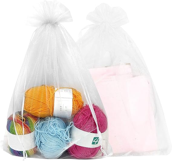 SumDirect 100Pcs12x16 Inches Extra Large White Organza Gift Bags with Drawstring