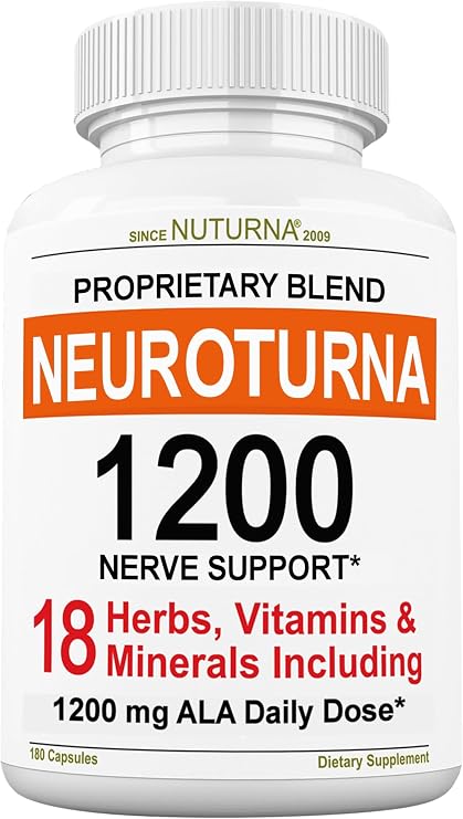Neuroturna Support Supplement with 1200 mg Pure Alpha Lipoic Acid - Maximum Strength Formula with ALA + Vitamins + Minerals + Herbs - Best Natural Support - 180 Capsules