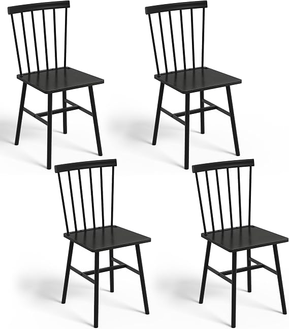 Black Windsor Dining Chairs Set of 4, Upgraded Modern Rustic Wood Chair