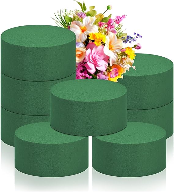 12Pcs 3.8" Round Floral Foam Blocks, Green Wet Dry Flower Foam for Fresh and Artificial Flowers, Wedding, DIY Craft, Party Decoration, Flower