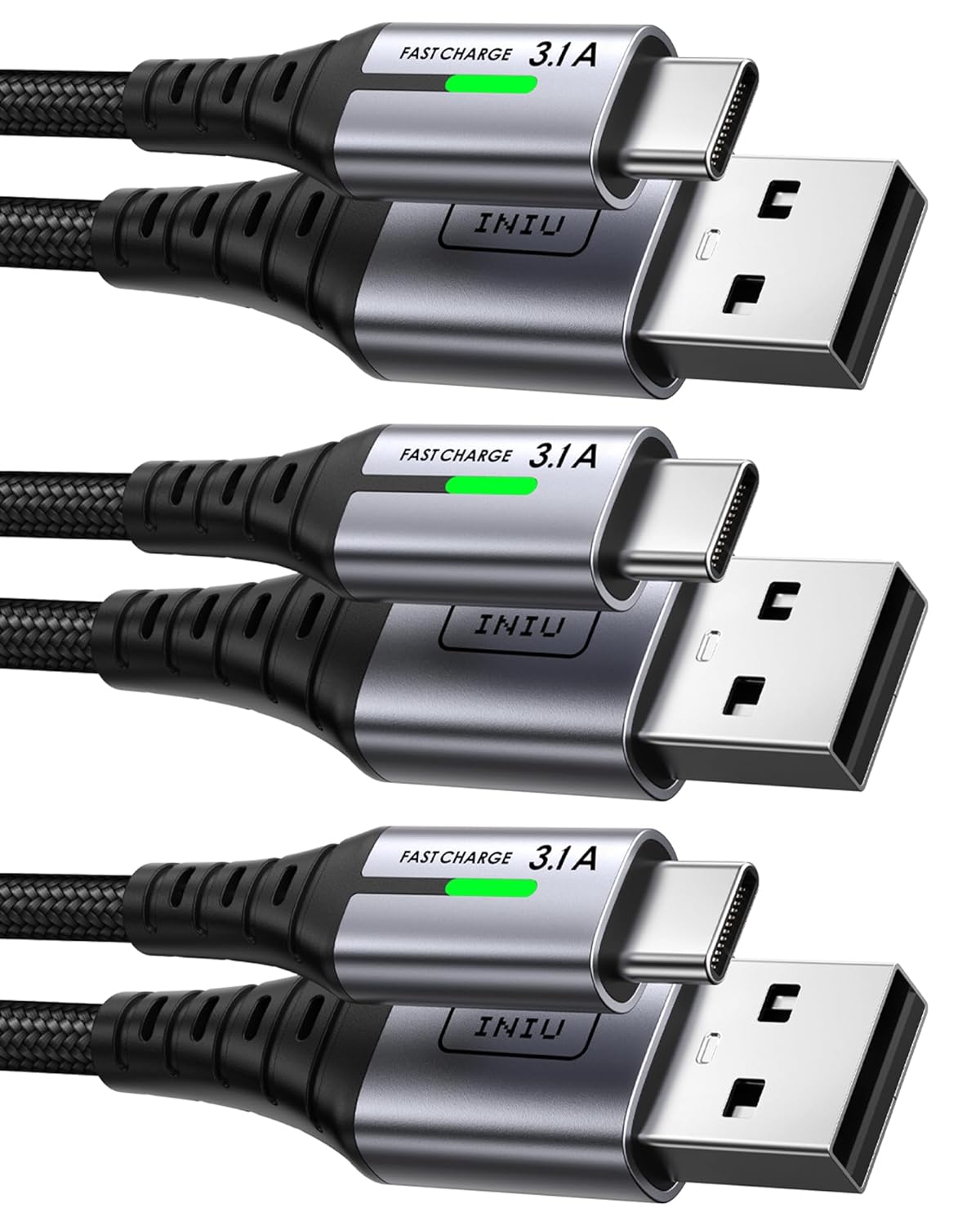 INIU USB C Charger Cable, [3 Pack 0.5+2+2m] USB A to USB C 3.1A Fast Charging, Braided Phone Charger Type C Cable for iPhone 17 16 15 Pro Max Samsung Galaxy S26 S25 S24 PS5 Huawei Pixel 10 etc.