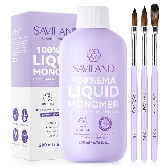 SAVILAND EMA Monomer Acrylic Nail Liquid Kit, 6.76fl.oz / 200ml