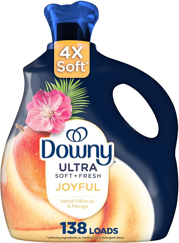Downy Ultra Soft Plus Fresh Fabric Softener Liquid, Joyful, Island Hibiscus & Mango, 93 fl oz, 138 Loads, Downy Fabric Softener, Laundry Softener