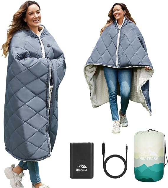 Heated Blanket Battery Operated,Portable Heated Throw Shawl Poncho | Skin-Friendly,12V 15000mAh Battery Included,Up to 158F, Cordless&Wearable Designed,for Outdoor Camping Stadium