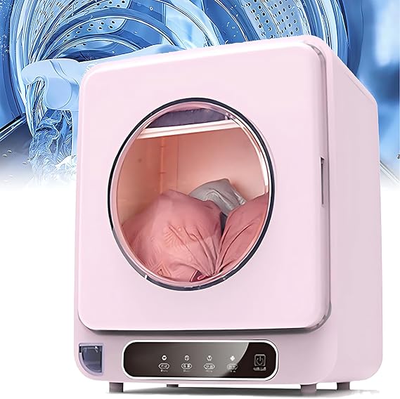 Compact Vented Tumble Dryer, 120W Clothes Dryer Machine, Independent Water Collection Box and Visual Cabin Window (Pink)