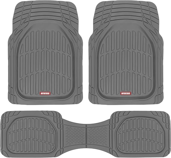 Motor Trend & BDK Heavy Duty Gray Rubber Car Mats Full Set - Universal Trim-to-Fit All Weather Floor Mats - Floor Mats for Car Accessories - Front & Back Interior Floor Mats for Truck Accessories
