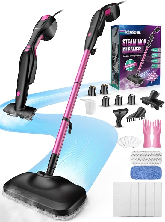 18-in-1 Steam Mop, 1000W & 250ml, 2-in-1 Detachable Upright Mop
