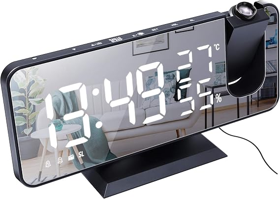 ThreeH Projection Alarm Clock for Bedroom 7.4'' LED Mirror Display