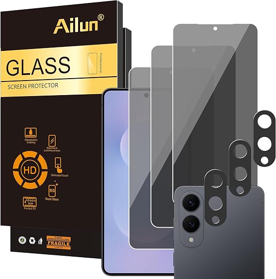 Ailun Privacy Screen Protector+Camera Lens Protector for Galaxy S25 Edge | 3+3 Pack, Anti Spy Private Tempered Glass Film, Case Friendly, HD