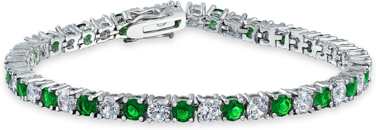Bling Jewelry Alternating Round Cubic Zirconia 12.00 CT 4 Prong Basket Set Solitaire AAA CZ Tennis Bracelet For Women Prom Bride Silver Plated Simulated Jewel Color Birthstone 7.5 Inch