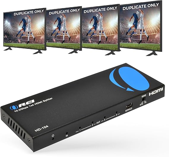 OREI HDMI Splitter 1 in 4 Out 4K@30Hz HDMI 2.0 Splitter with HDCP 1.4, EDID Management, and LPCM/Dolby/DTS Audio SupportCompact Plug & Play Design