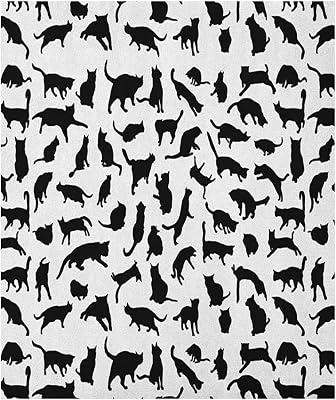 Baby Blanket Cotton, Lover Teen Blanket Poncho, Black Cats in Different Poses Stretching and Playing, Soft Warm, 30 x 40inches, Couch Chair Living Bedroom All Seasons, Black White