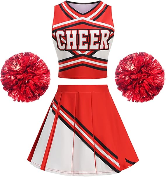 Adult Cheerleader Costume for Women 3 PCS High School Cheer Uniform Halloween Party Outfit