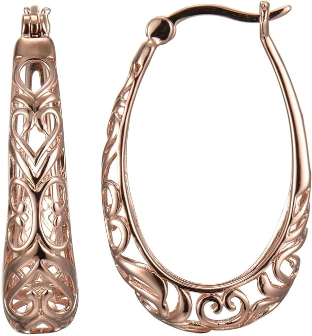Amazon Collection Sterling Silver Filigree Oval Hoop Earrings