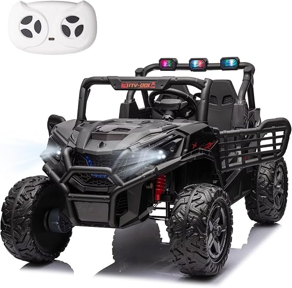 24V 2 Seats Kids Ride on Car w/Remote Control 4WD Off-Road UTV Truck Ride on Buggy Car for Kids Wheels Battery Powered Electric Vehicle Side by Side, LED Light, Music (Black)