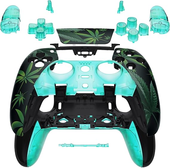 eXtremeRate Full Set Shell with Buttons Touchpad Cover Compatible with p s 5 Edge Controller, Green Weeds Replacement Decorative Trim Shell Front Back Plates Compatible with p-s-5 Edge Controller