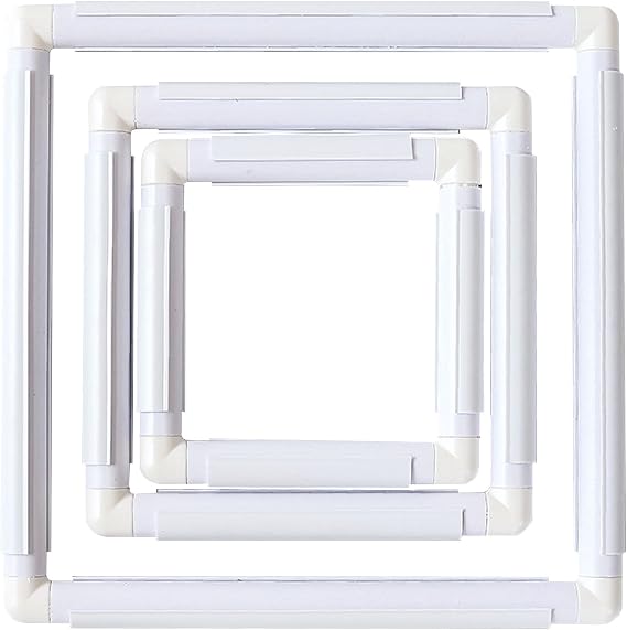 Howie's Needlepoint 3 Pack Plastic Embroidery Hoops, Square Cross-Stitch Hoops, Clip Frame for Cross Stitching, Quilting (6x6 Inch, 8x8 Inch, 11x11 Inch), White