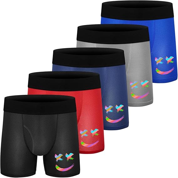 Boys Boxer Briefs Quick-Dry Polyester Underwear Breathable & Soft Stretch Waistband with Fly
