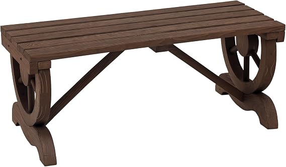 Outsunny 2-Person Wooden Garden Bench Outdoor Wagon Wheel 550 LBS Brown