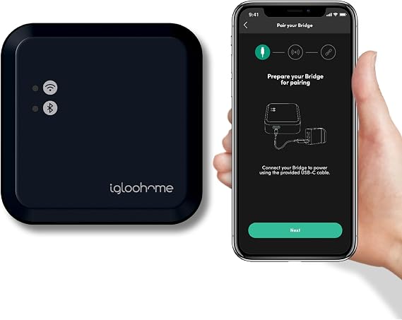 igloohome Bridge EB1, WiFi Bridge for Smart Locks, Remote Access via App, Links up to 5 Devices, Airbnb Sync, iOS and Android