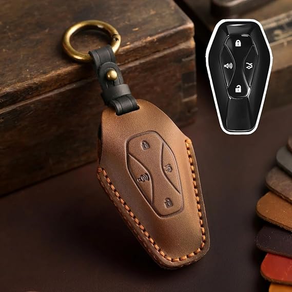 Car Smart Key fob Protector Key Box Key Fob Shell Accessories Keyless Entry Remote Control Attachment fob Holder Key Sleeve,for ARCFOX Alpha S Alpha T S T GT ECF ARCFOX-7 (Brown)