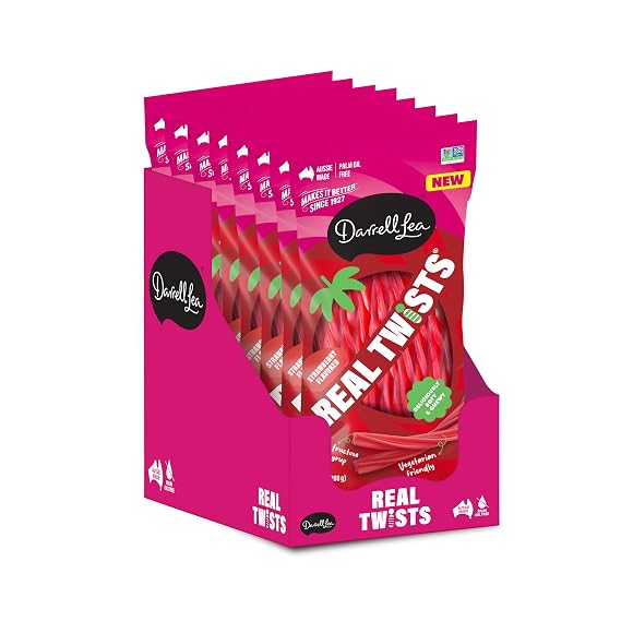 Darrell Lea Real Twists, Strawberry, 7oz (Pack of 8)