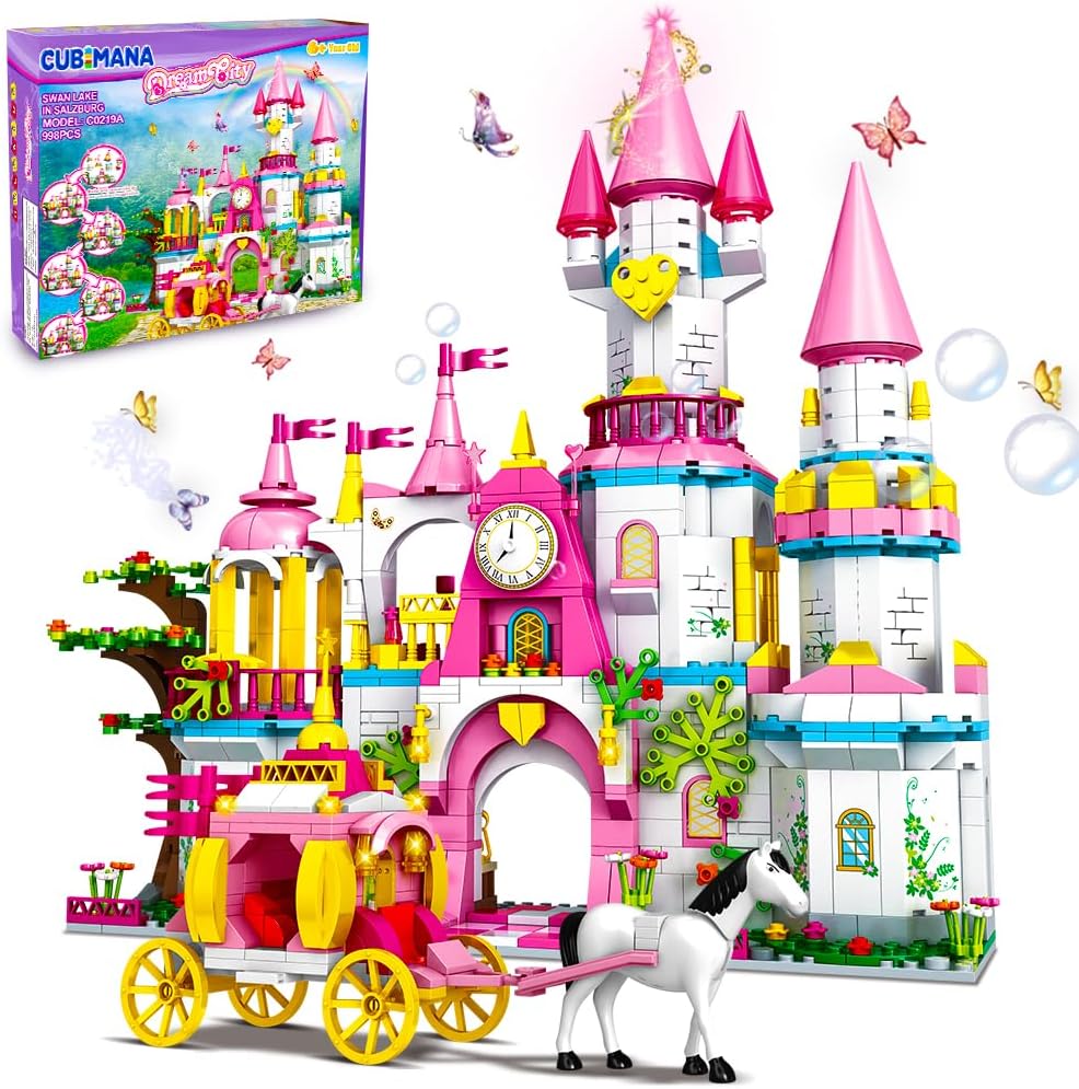 Girls Castle Princess Building Toys - Girl Fantasy House 5-in-1 Castle & Carriage Playsets Building Blocks Architecture Sets Birthday Gifts for Kids Age 6 7 8 9 10 11 12 Years Old 998 PCS