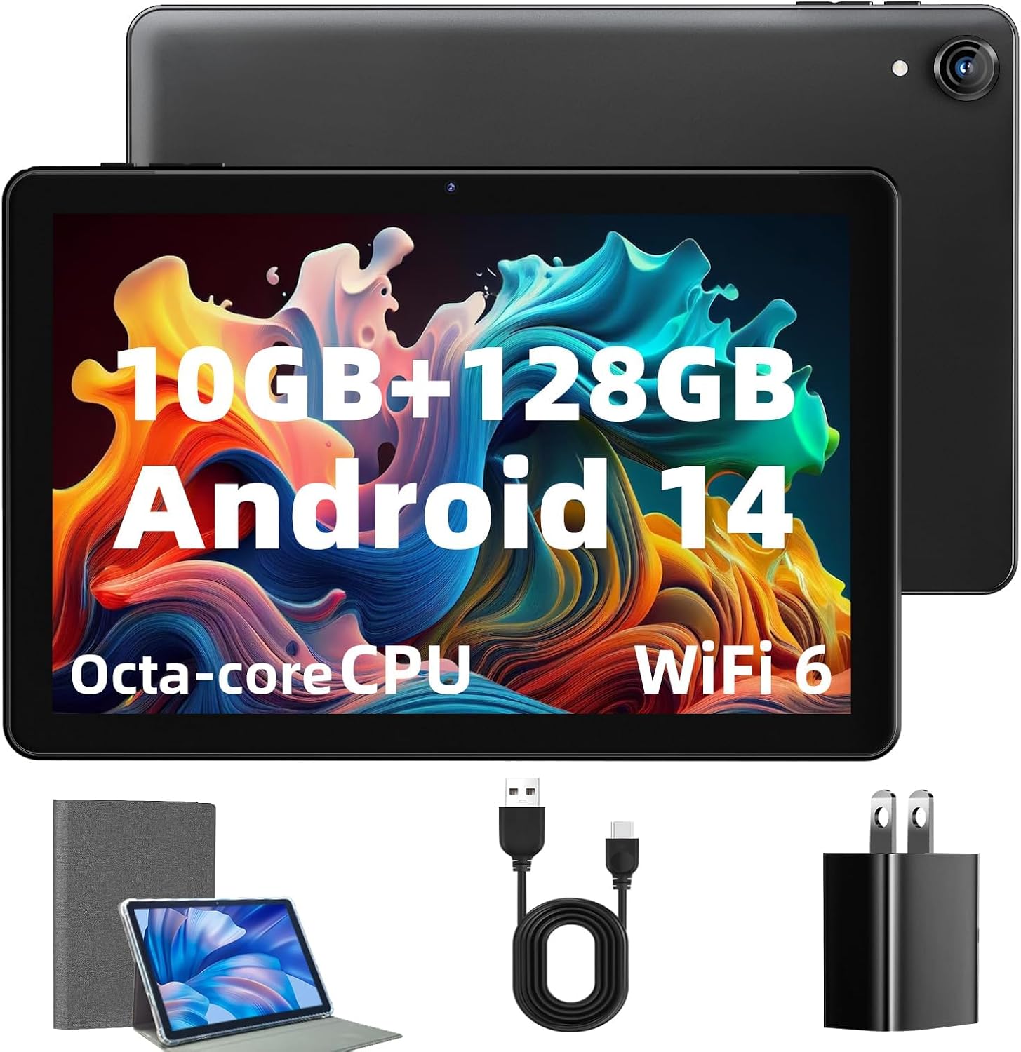 Android Tablet 10 Inch - Android 14 Octa Core 1.8GHz, Tablet with OTG Transmission and Wi-Fi 6G 1046 GB  128GB 6000mAh, 85MP Dual Camera,Bluetooth 5.3, Latest Tablets with Widevin L1
