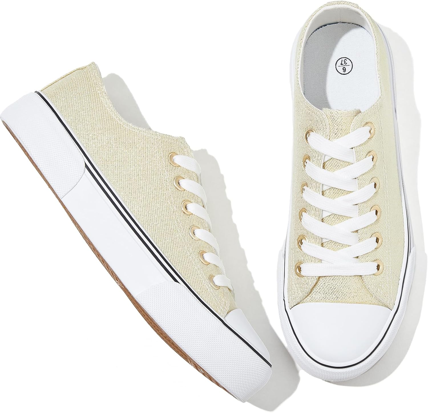 Adokoo Canvas Tennis Shoes for Women Low Top Casual White Black Sneakers for Women Lace Up Fashion Comfortable Walking Shoes