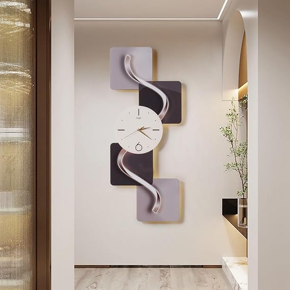 Large Wall Clock for Living Room Decor, Non Ticking Silent Modern Abstract Geometric Clocks with LED Light,100CM,A
