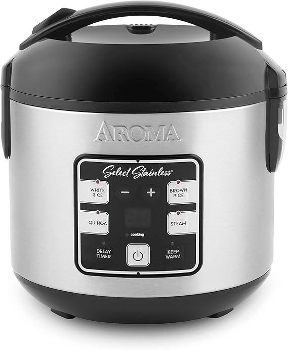 AROMA Select Stainless Rice Cooker, 4-Cup (Uncooked) / 8-Cup (Cooked), 2 Qt, Stainless Steel Inner Pot, Multicooker, Steamer, Stainless Steel, ARC-914SBDS