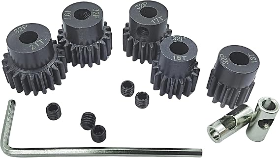 32P 5mm Hardened Metal Pinion Motor Gear Set 13T 15T 17T 19T 21T with 3.175mm Coupler for RC Buggy Car Monster Truck