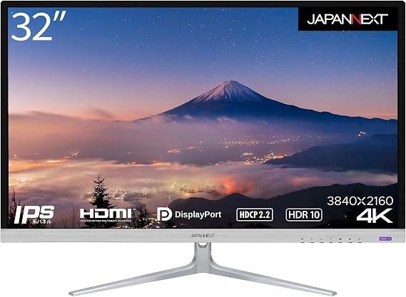 JAPANNEXT 32インチ モニター 4K UHD 3840x2160解像度 IPS ディスプレイ HDMI/DisplayPort/スピーカー内蔵/VESA対応/ブルーライトカット JN-IPS3201UHDR