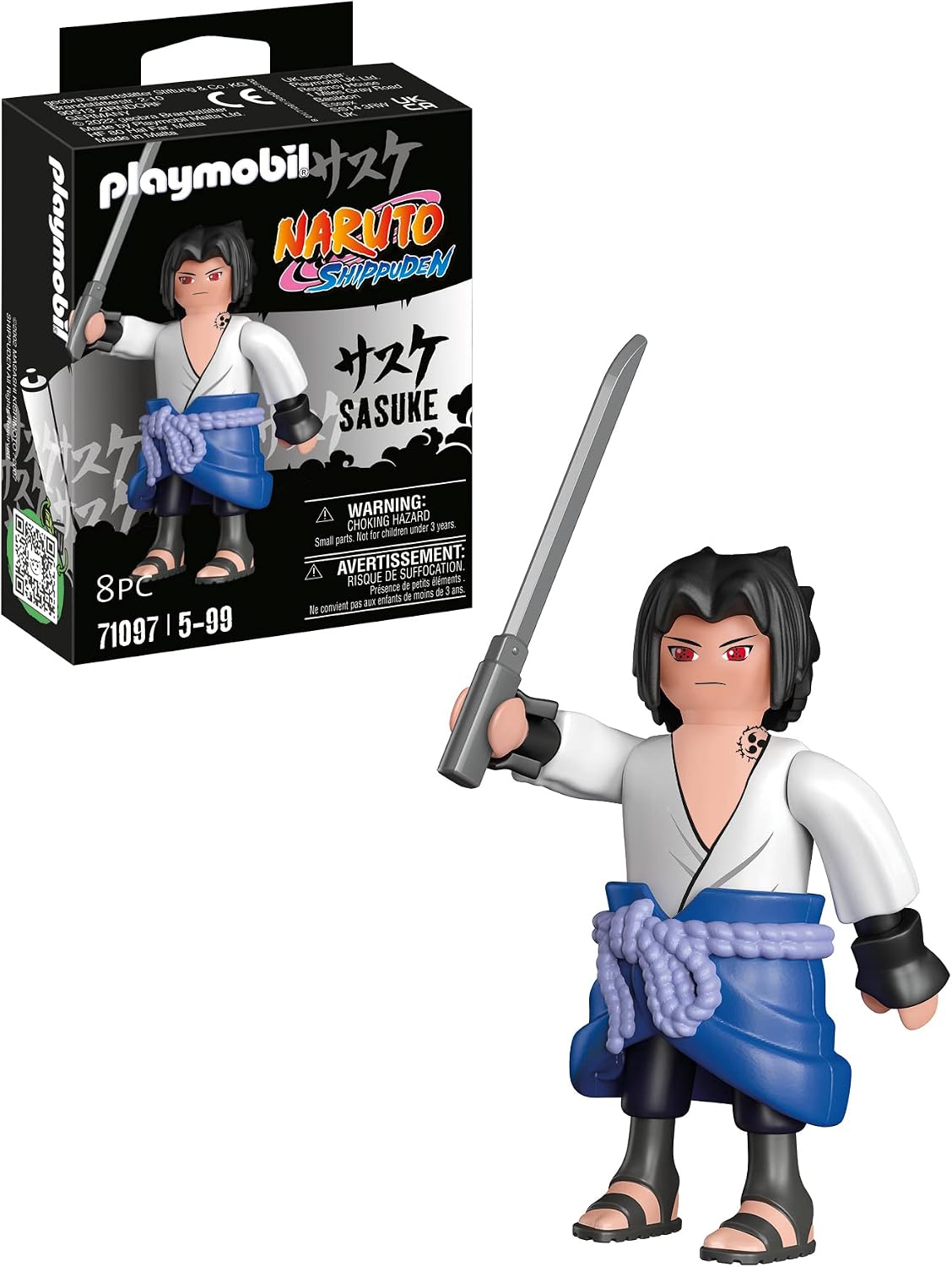 Playmobil 71097 Naruto: Sasuke Figure Set, Naruto Shippuden Anime Collectors Figure, Playset Suitable for Children and fans 5+ years