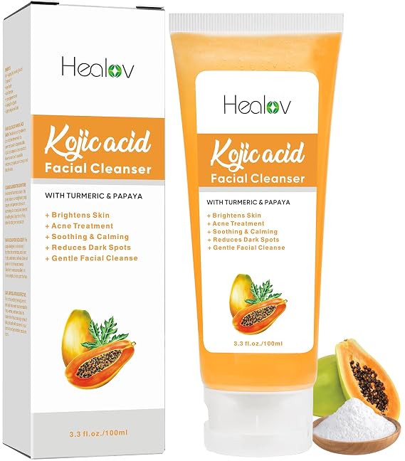 Kojic Acid Soap for Hyperpigmentation Skin Brightening Kojic Papaya Face and Body Wash Dark Spot Soap Reduces Acne, Scars, and Evens Skin Tone Turmeric Facial Cleanser for Brighter Glowing Look