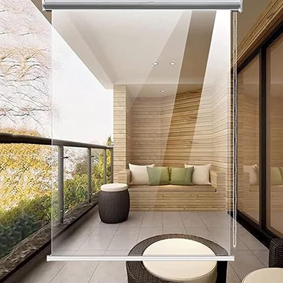 Waterproof Roller Shades for Outdoor, Transparent Roller Blind, Clear Roll Up Shades PVC Window Rainproof Curtain Custom Size 20" 28" 32" 36" 40" 48" 56" 64" 66" 70'' 72'' Cordless