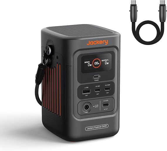 Jackery Explorer 240D Power Bank (80,000mAh), LiFePO4 Battery 256Wh Portable Power Station, USB-C Cable Included,200W DC Output,1-Hour Fast Charging, Compact for Outdoor Camping, Travel, Emergencies