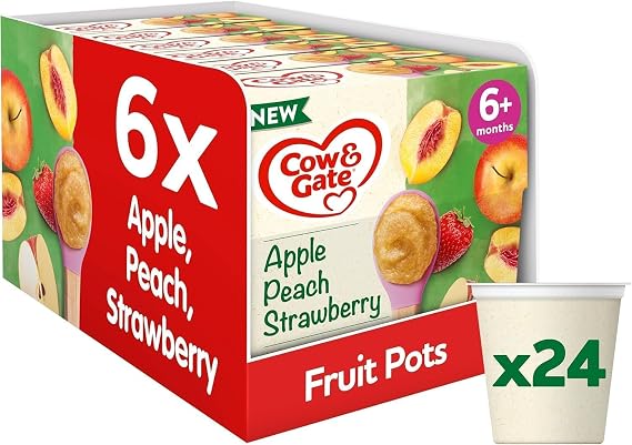 Cow & Gate Apple Peach & Strawberry Baby Food Fruit Pots, 6+ Month, 24x100g | Ready to eat baby snack baby food meal