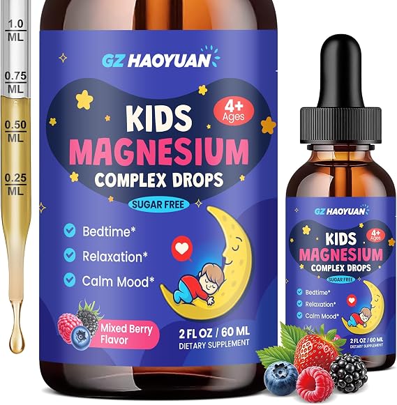 Magnesium Glycinate Liquid for Kids - Magnesium Citrate Supplement with L-theanine, Chamomile & Vitamin B6 - for Sleep, Relaxation, Calm & Focus, Mixed Berry Flavor 2 Fl Oz