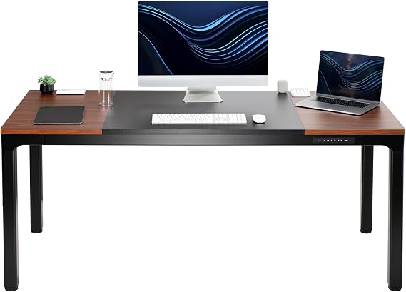VIVO Premium Electric 71 x 30 inch Height Adjustable Memory Stand Up Desk, Black 4-Leg Quad Motor Frame, Black and Dark Walnut Table Top, DESK-KIT-F10BD