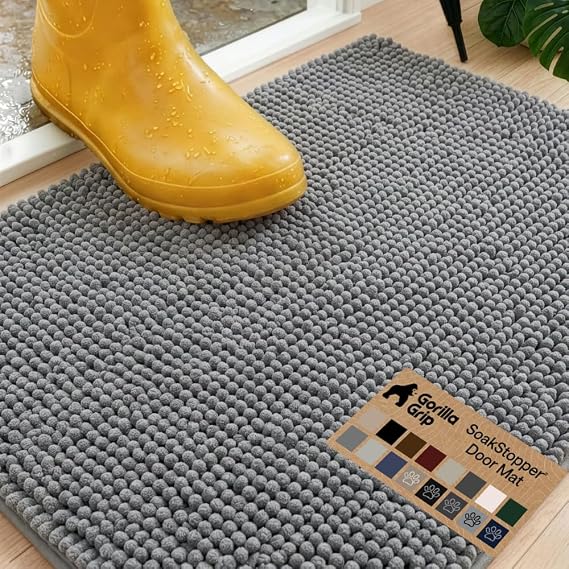 GORILLA GRIP SoakSTOPPER Dog Door Mat, Machine Wash and Dry, 24x17 Gray