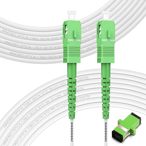 FLYPROFiber- 30m/98ft OS2 SC/APC to SC/APC Fiber Cable, Armored OS2 Single Mode Fiber Patch Cable - Simplex - 9/125um OS1/OS2 Compatible LSZH White OD-3.0mm, Length Option: 1m-30m