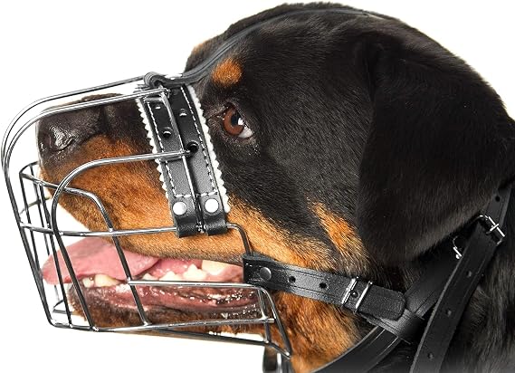 Metal Muzzles for Dog Rottweiler #2 Wire Basket Adjustable Leather Straps Leather Adjustable The Circumference is 10.2-14.5 in Length 2.7 * 3.5